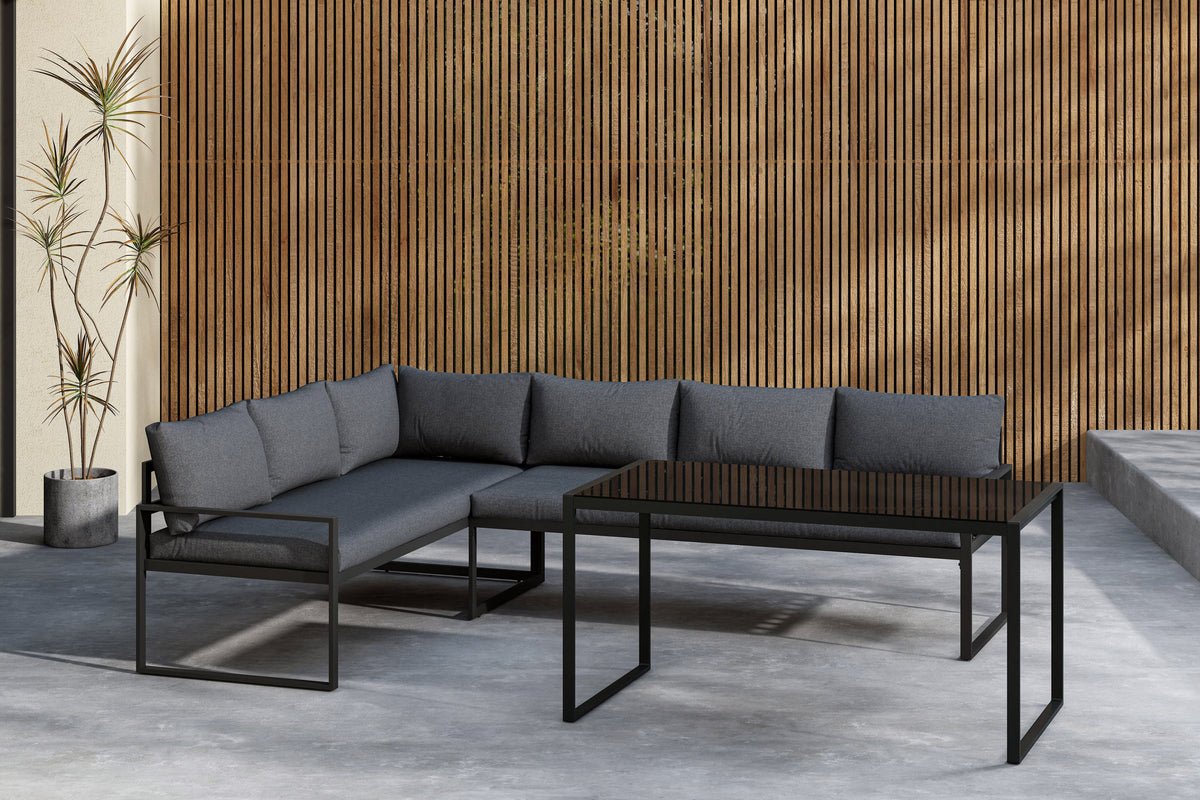 Ensemble lounge de jardin Zico – 3 pièces avec table en verre gris