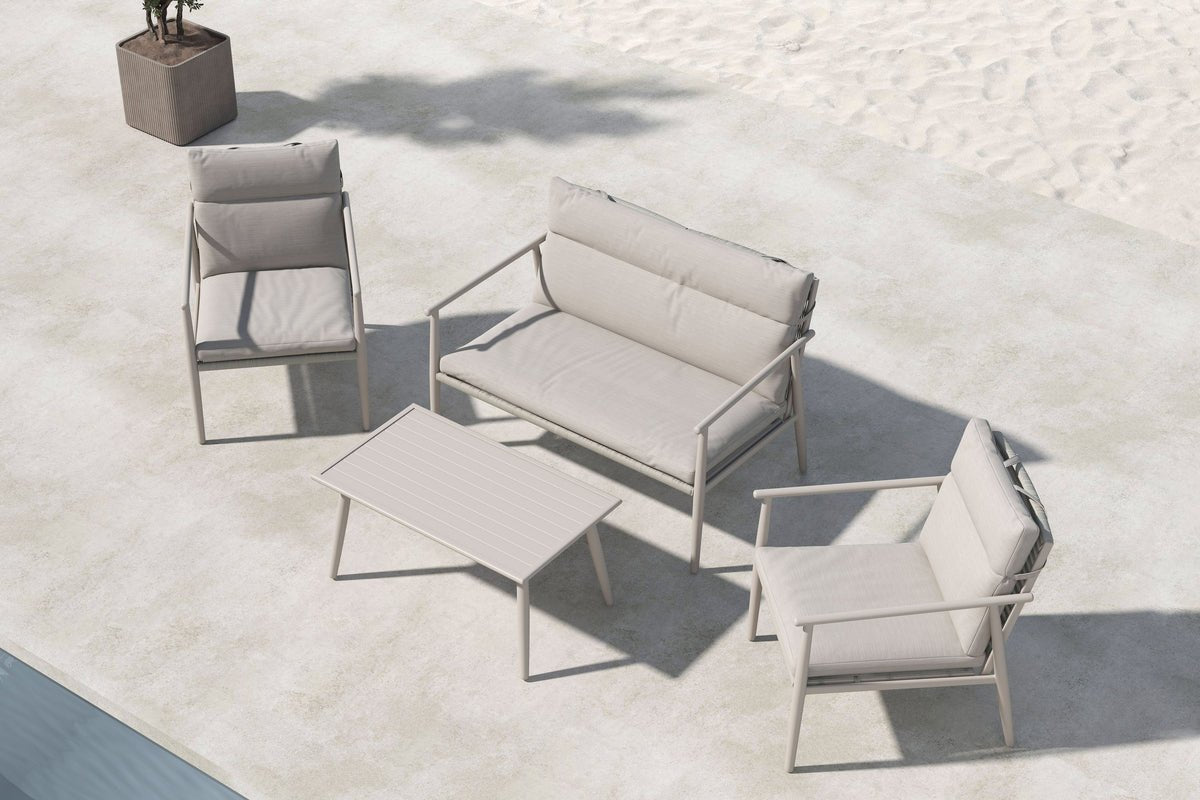 Ensemble lounge de jardin Marlen – en Vert & Beige avec canapé, fauteuils & table