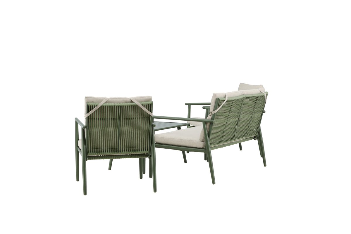 Ensemble lounge de jardin Marlen – en Vert & Beige avec canapé, fauteuils & table