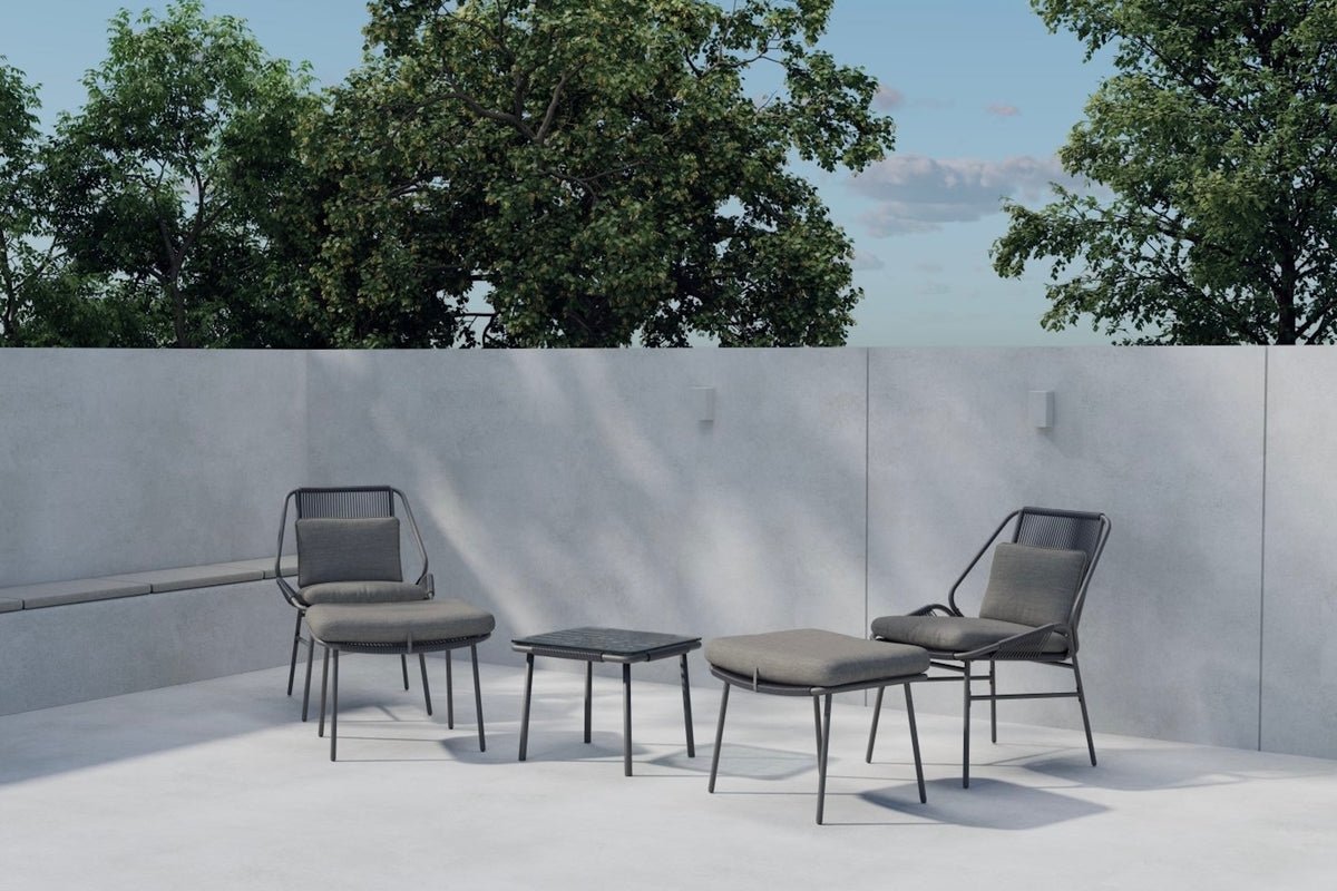 Tuin Loungeset Mavero – 5-delige set met stoelen en krukken van staal