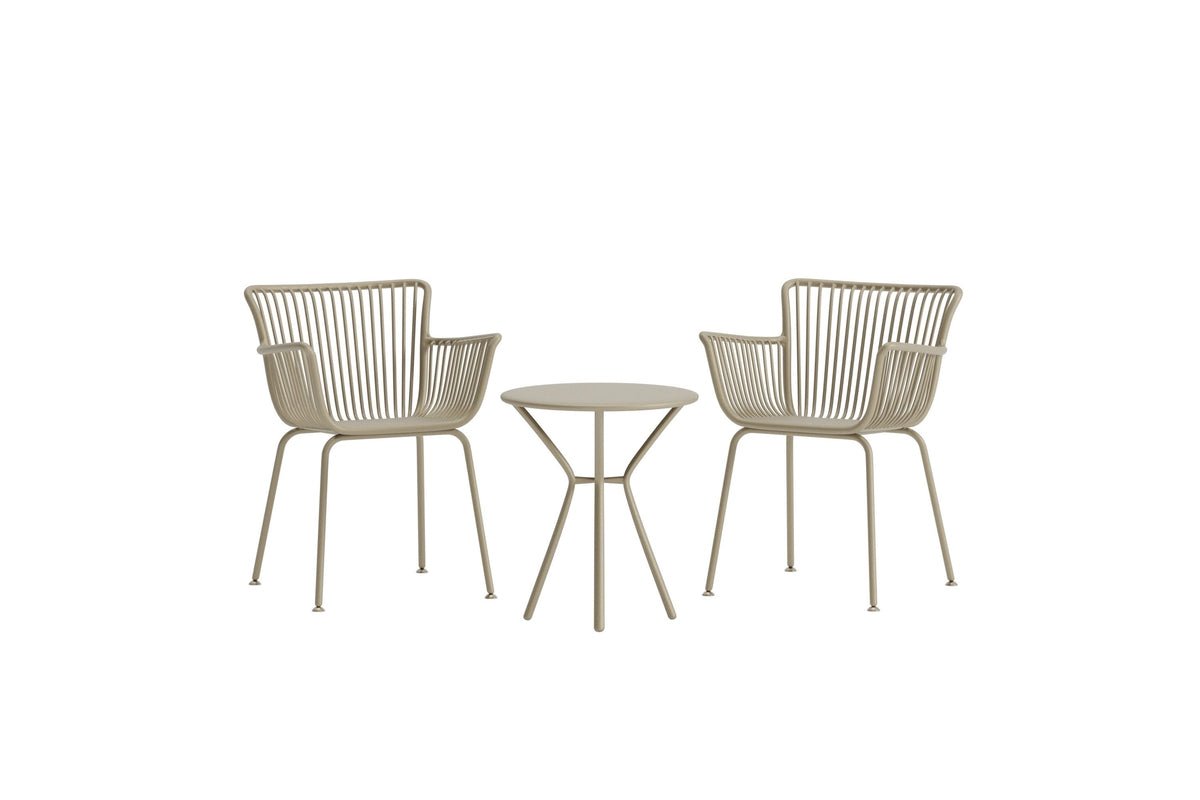 Ensemble salon de jardin Aida – lot de 2 en Beige avec table ronde et chaises