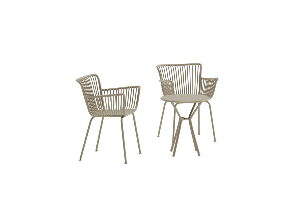 Ensemble salon de jardin Aida – lot de 2 en Beige avec table ronde et chaises