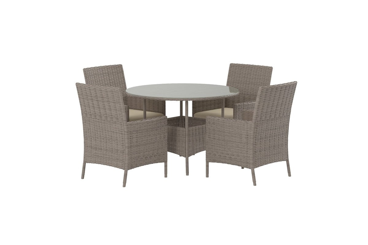 Ensemble repas de jardin Norimo – Set 5 pièces en rotin synthétique