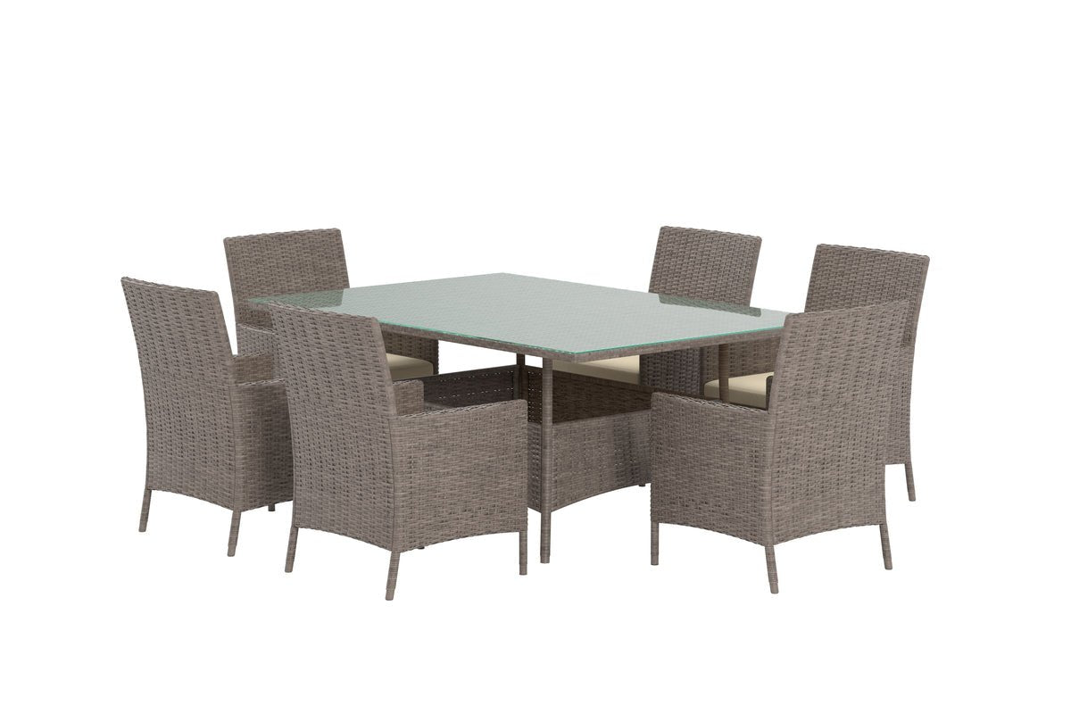 Garten Essgruppe Vireta – 7-teiliges Set aus synthetischem Rattan