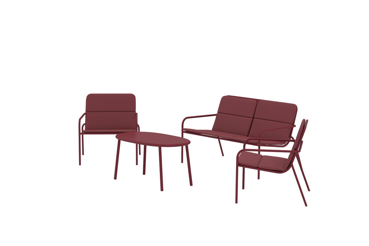 Ensemble lounge de jardin Abil – 4 pièces en Rouge avec canapé, fauteuils et table