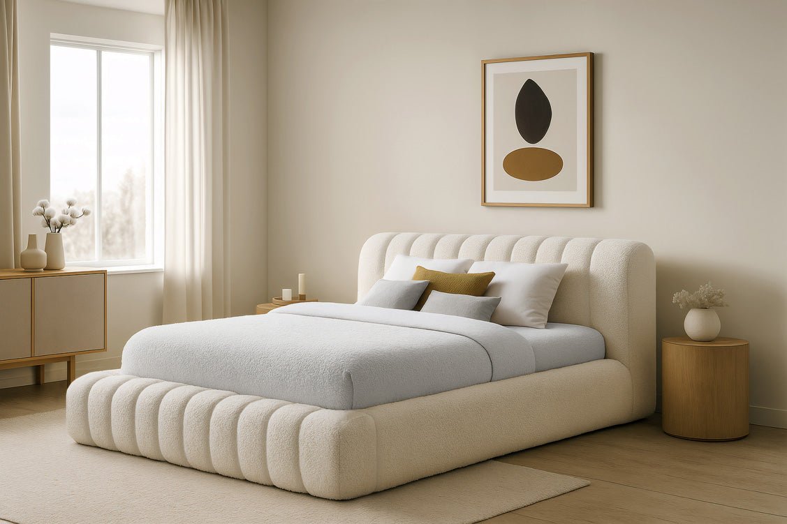 Lit rembourré design Selene Bouclé avec rangement