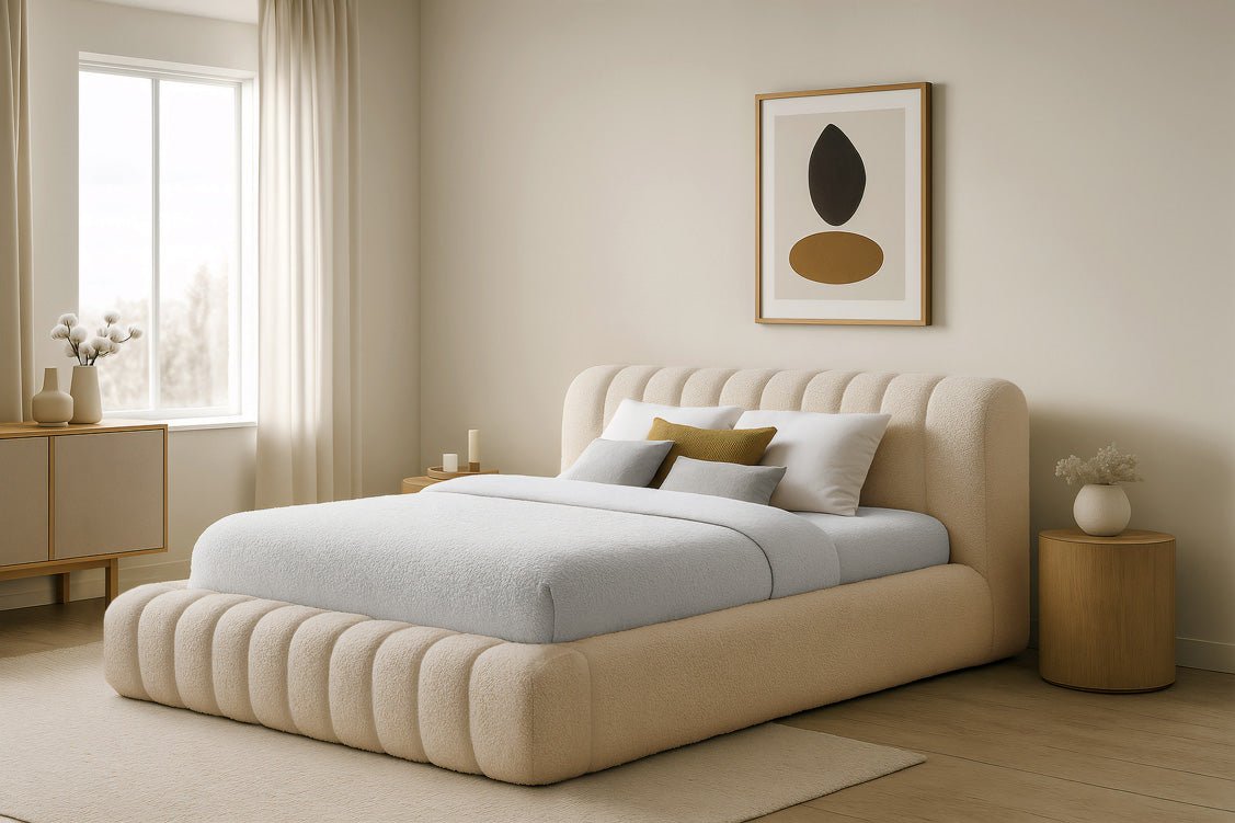 Lit rembourré design Selene Bouclé avec rangement