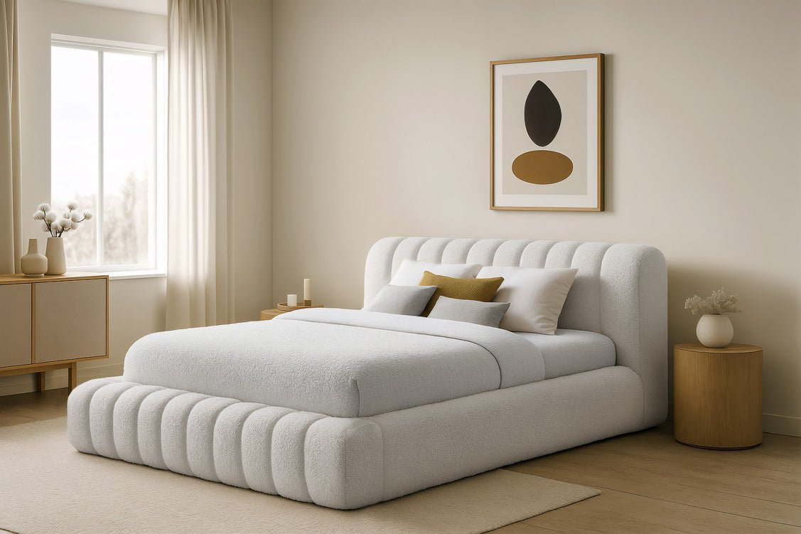 Lit rembourré design Selene Bouclé avec rangement