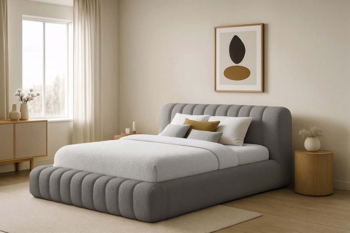 Lit rembourré design Selene Bouclé avec rangement