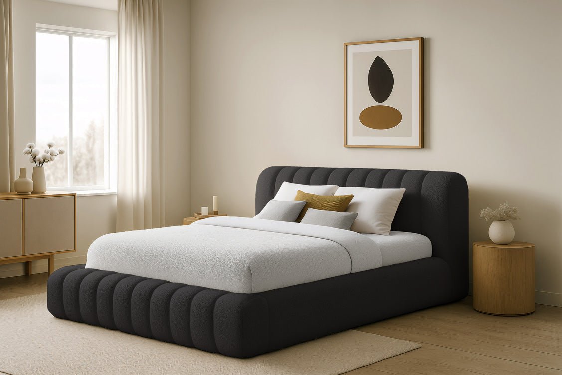 Lit rembourré design Selene Bouclé avec rangement