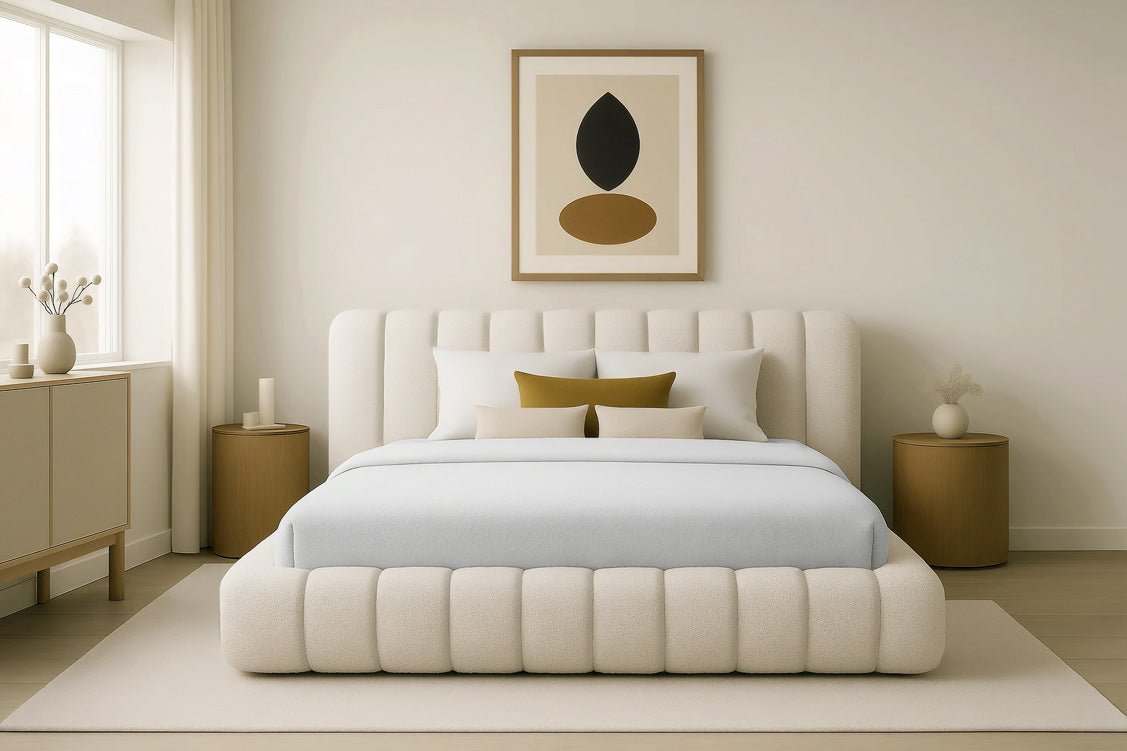 Lit rembourré design Selene Bouclé avec rangement