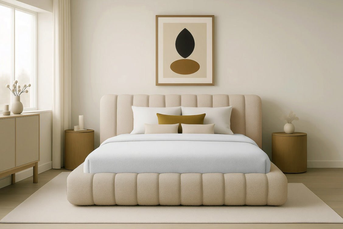 Lit rembourré design Selene Bouclé avec rangement