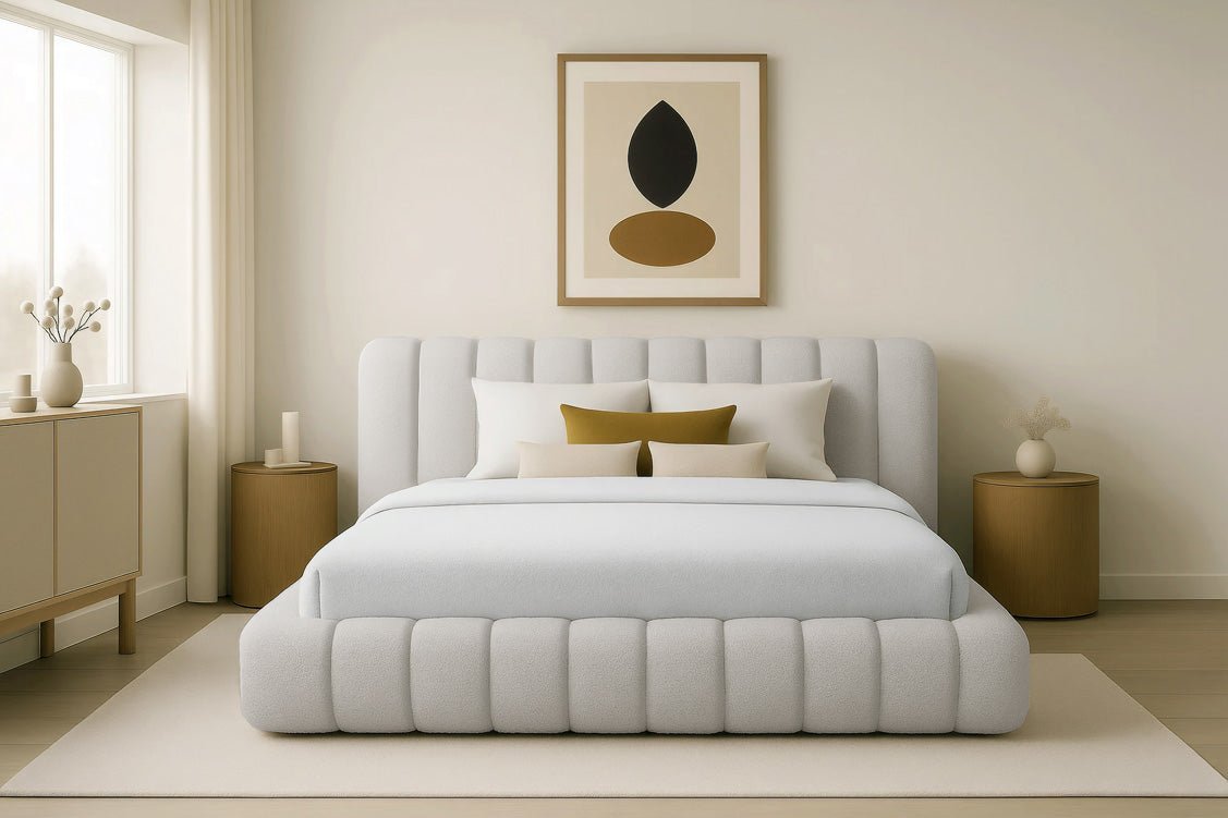 Lit rembourré design Selene Bouclé avec rangement