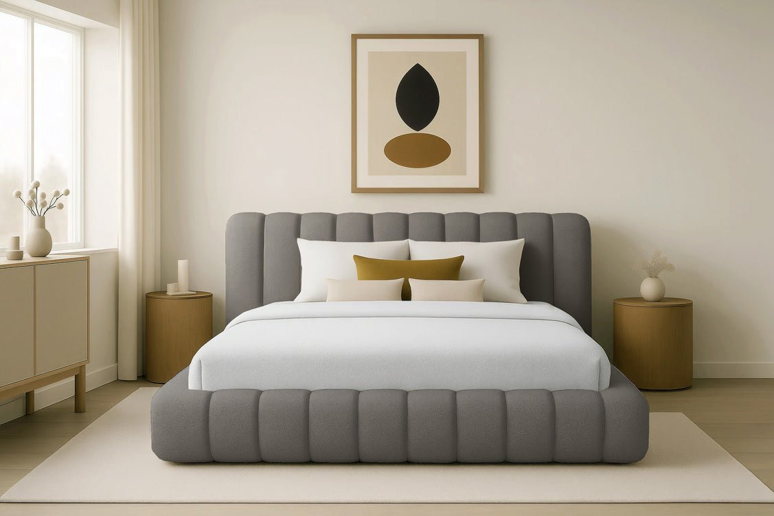 Lit rembourré design Selene Bouclé avec rangement