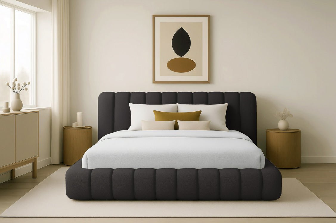 Lit rembourré design Selene Bouclé avec rangement