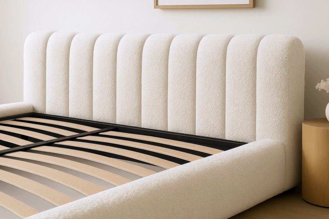 Lit rembourré design Selene Bouclé avec rangement