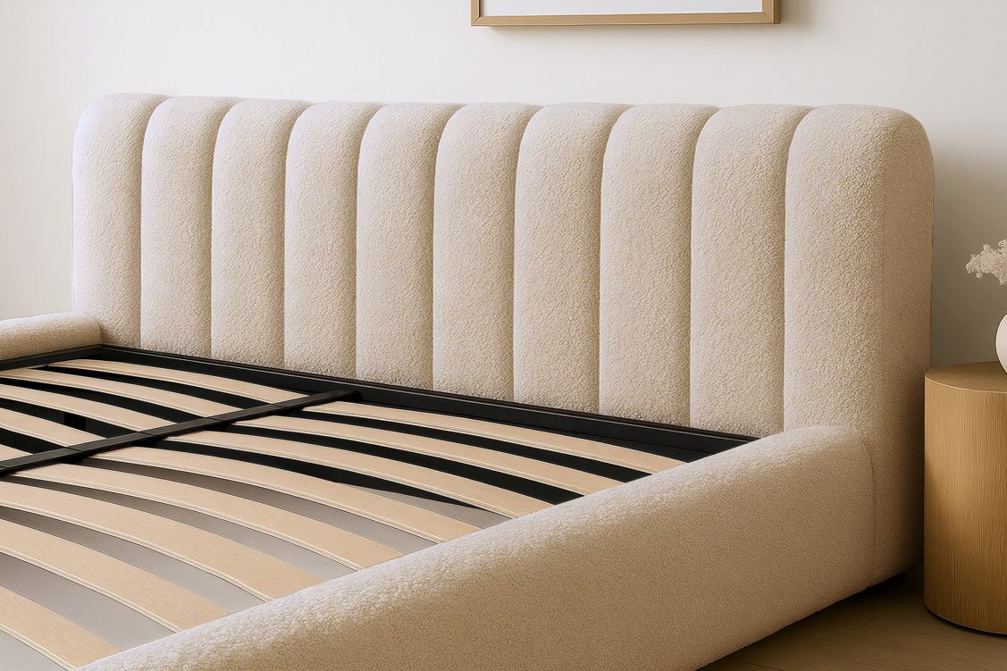 Lit rembourré design Selene Bouclé avec rangement
