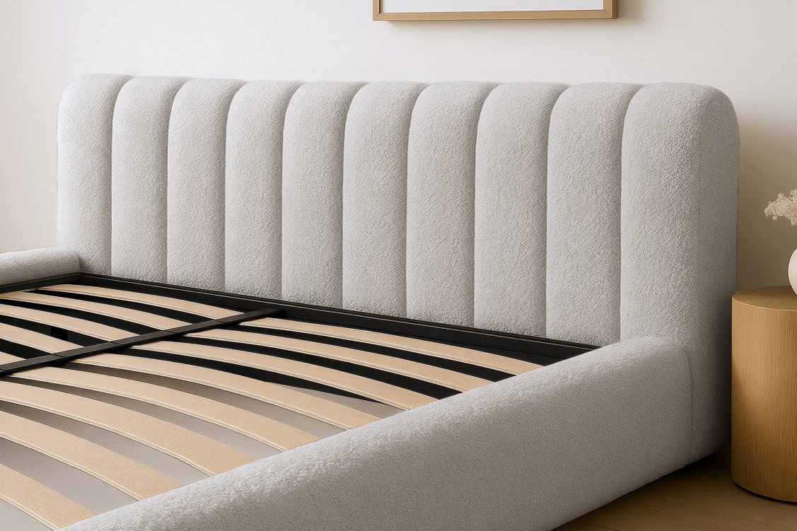 Lit rembourré design Selene Bouclé avec rangement
