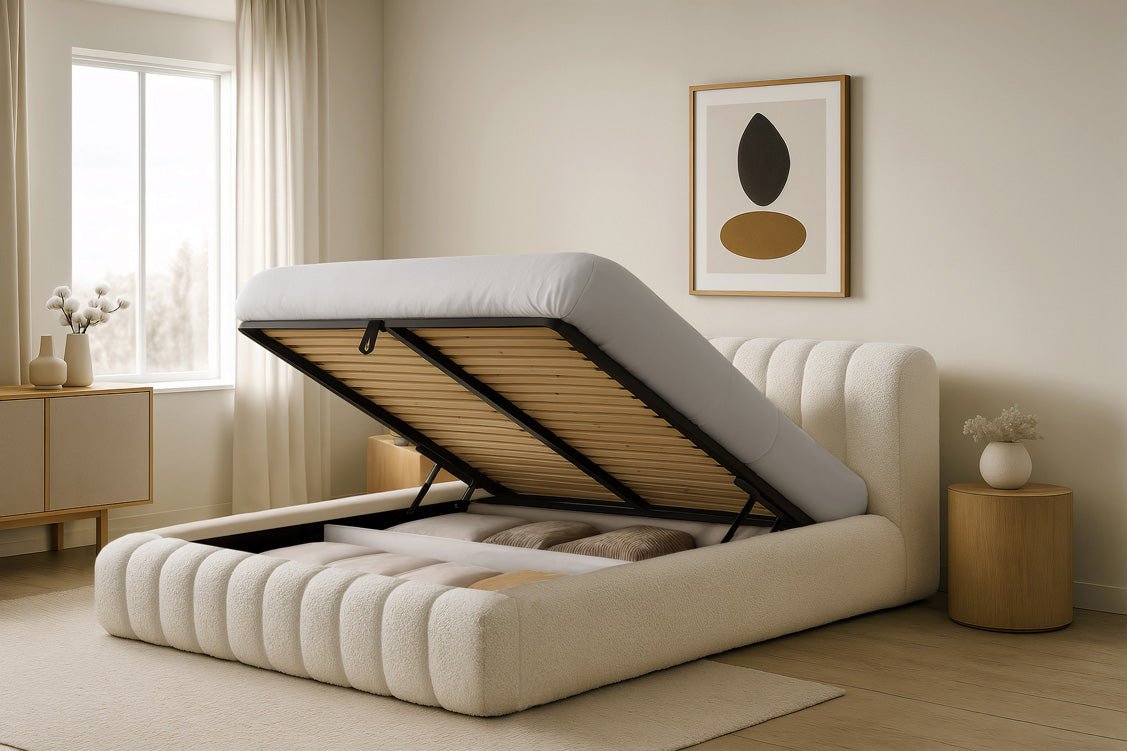 Lit rembourré design Selene Bouclé avec rangement