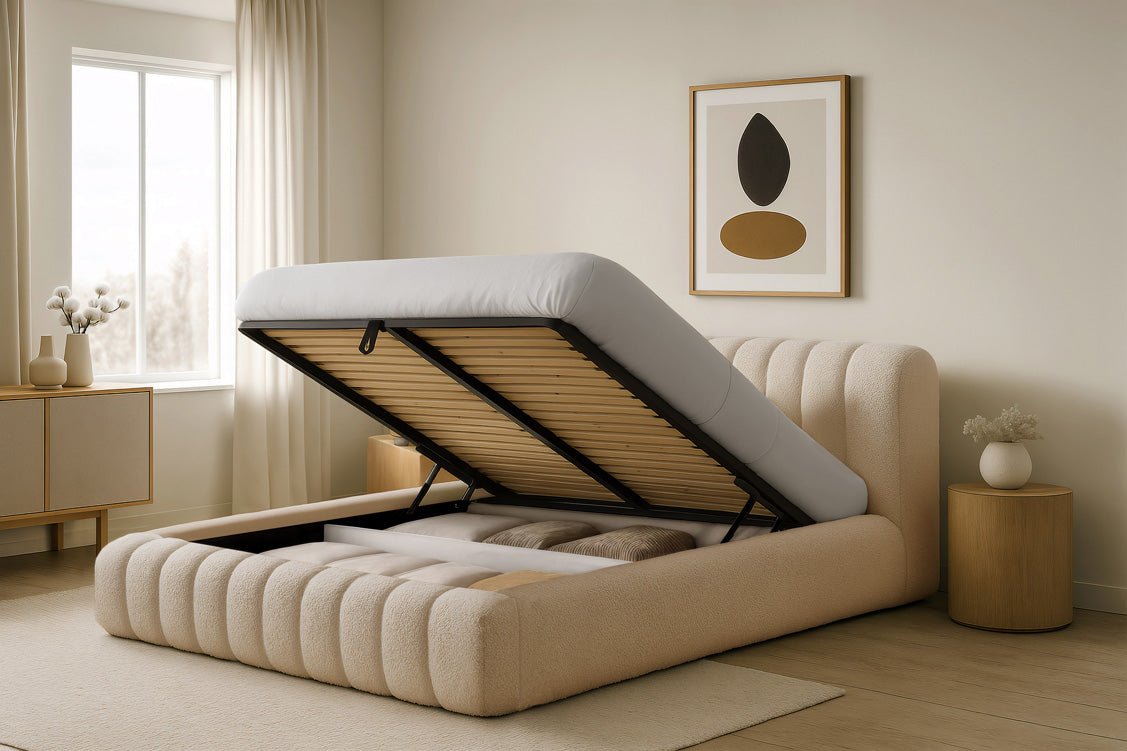 Lit rembourré design Selene Bouclé avec rangement