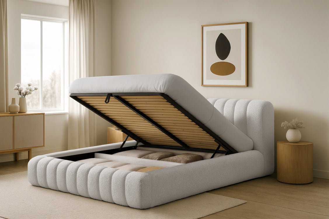 Lit rembourré design Selene Bouclé avec rangement