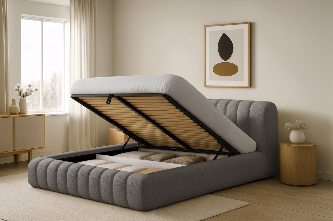 Lit rembourré design Selene Bouclé avec rangement