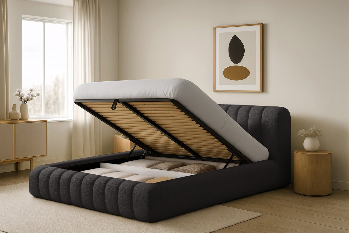 Lit rembourré design Selene Bouclé avec rangement