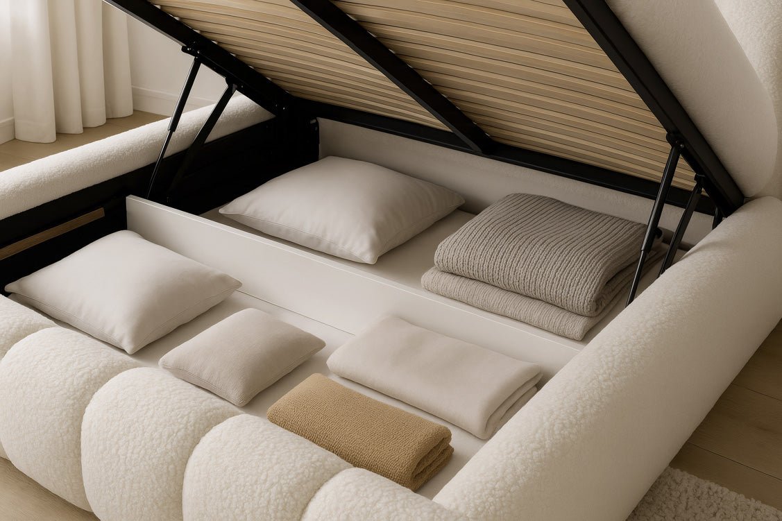 Lit rembourré design Selene Bouclé avec rangement