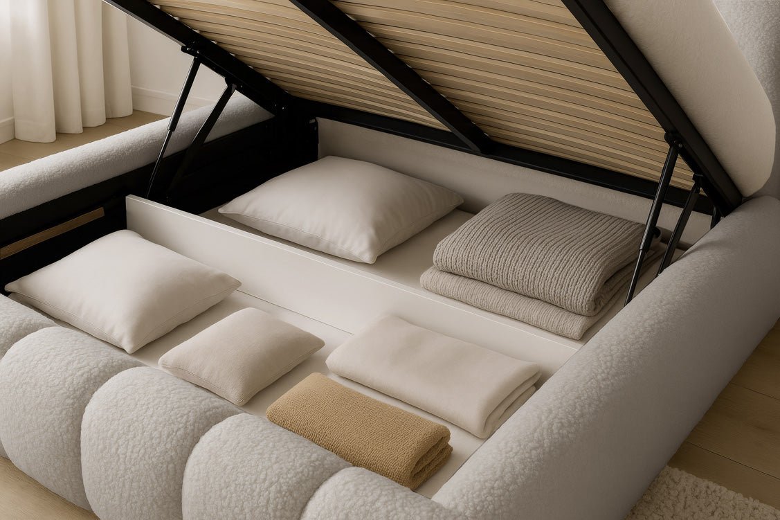 Lit rembourré design Selene Bouclé avec rangement