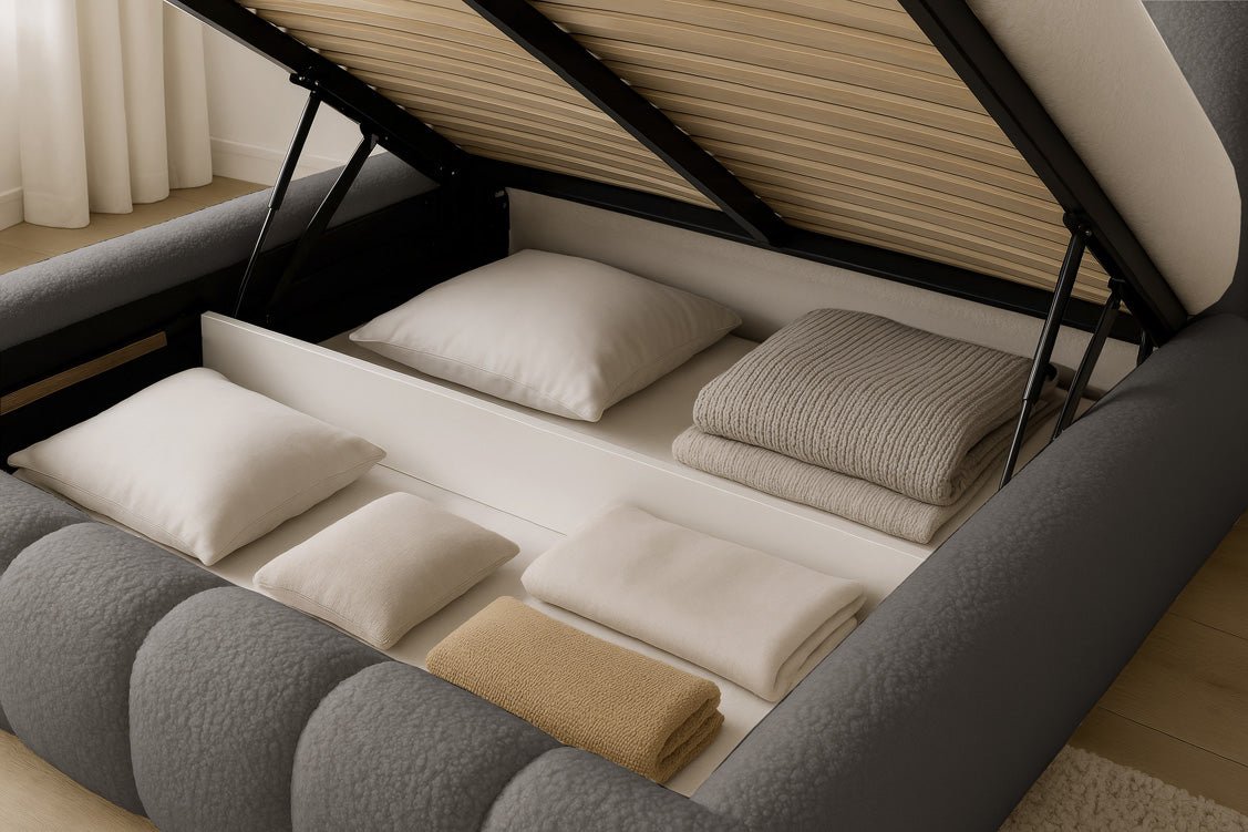 Lit rembourré design Selene Bouclé avec rangement