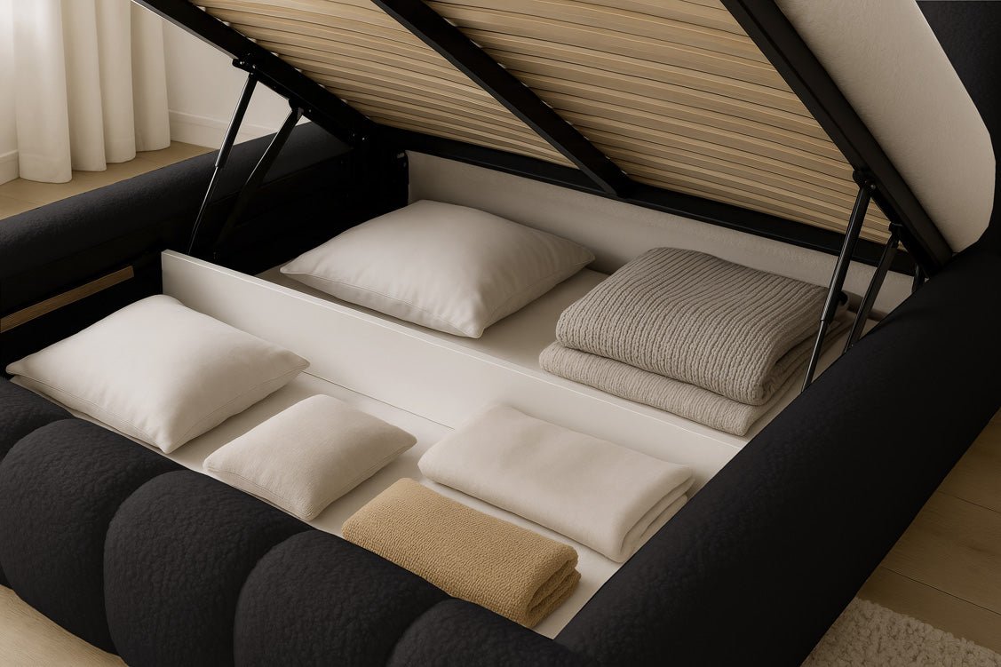 Lit rembourré design Selene Bouclé avec rangement