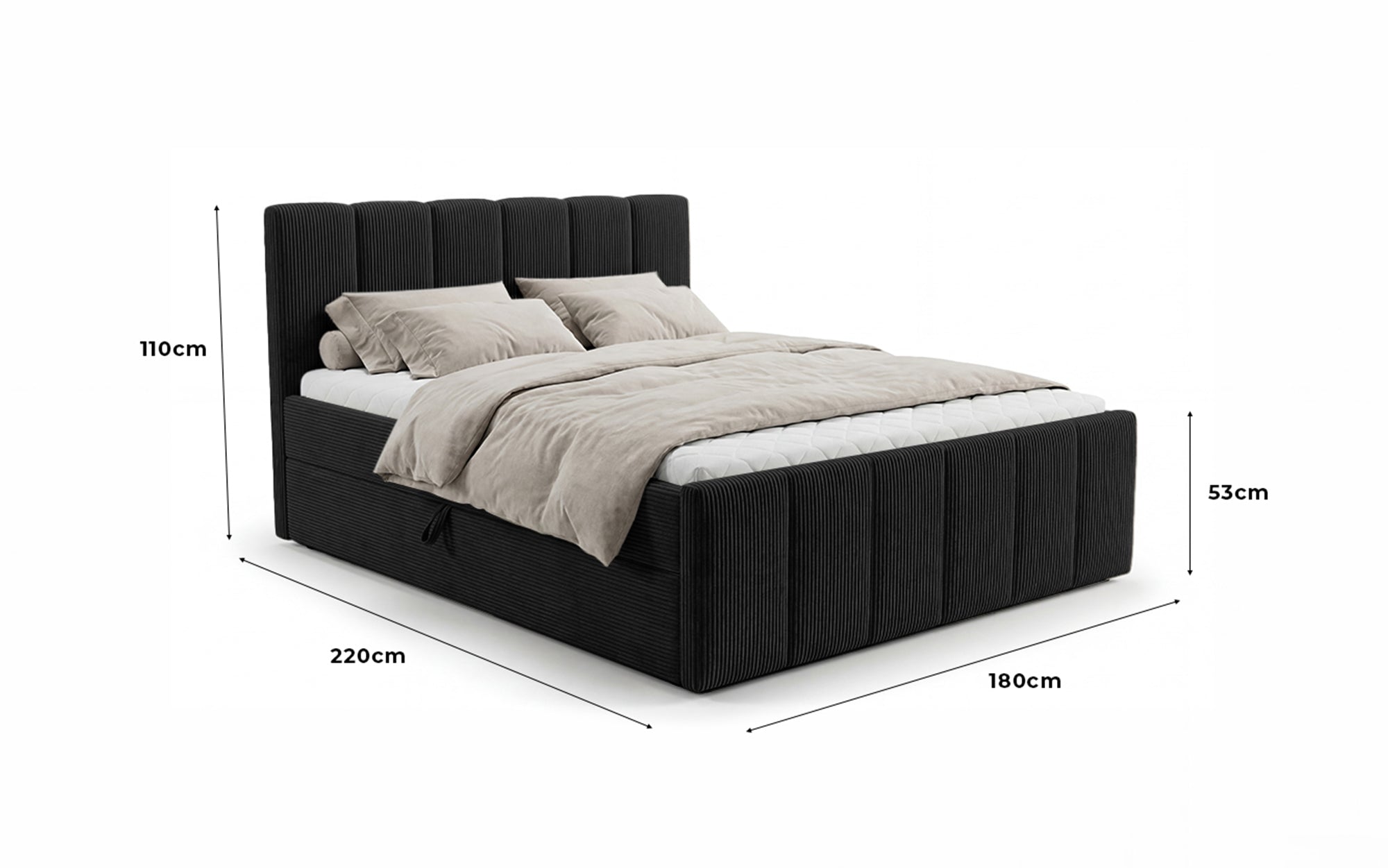 Boxspringbed Siena met opklapbare bergruimte in Ribstof