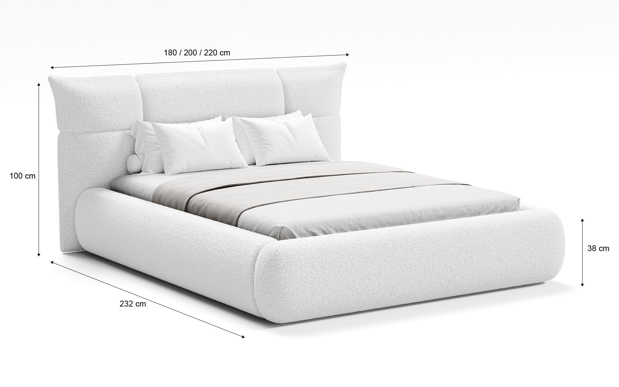 Lit rembourré design Gioia en Peluche Bouclé avec espace de rangement