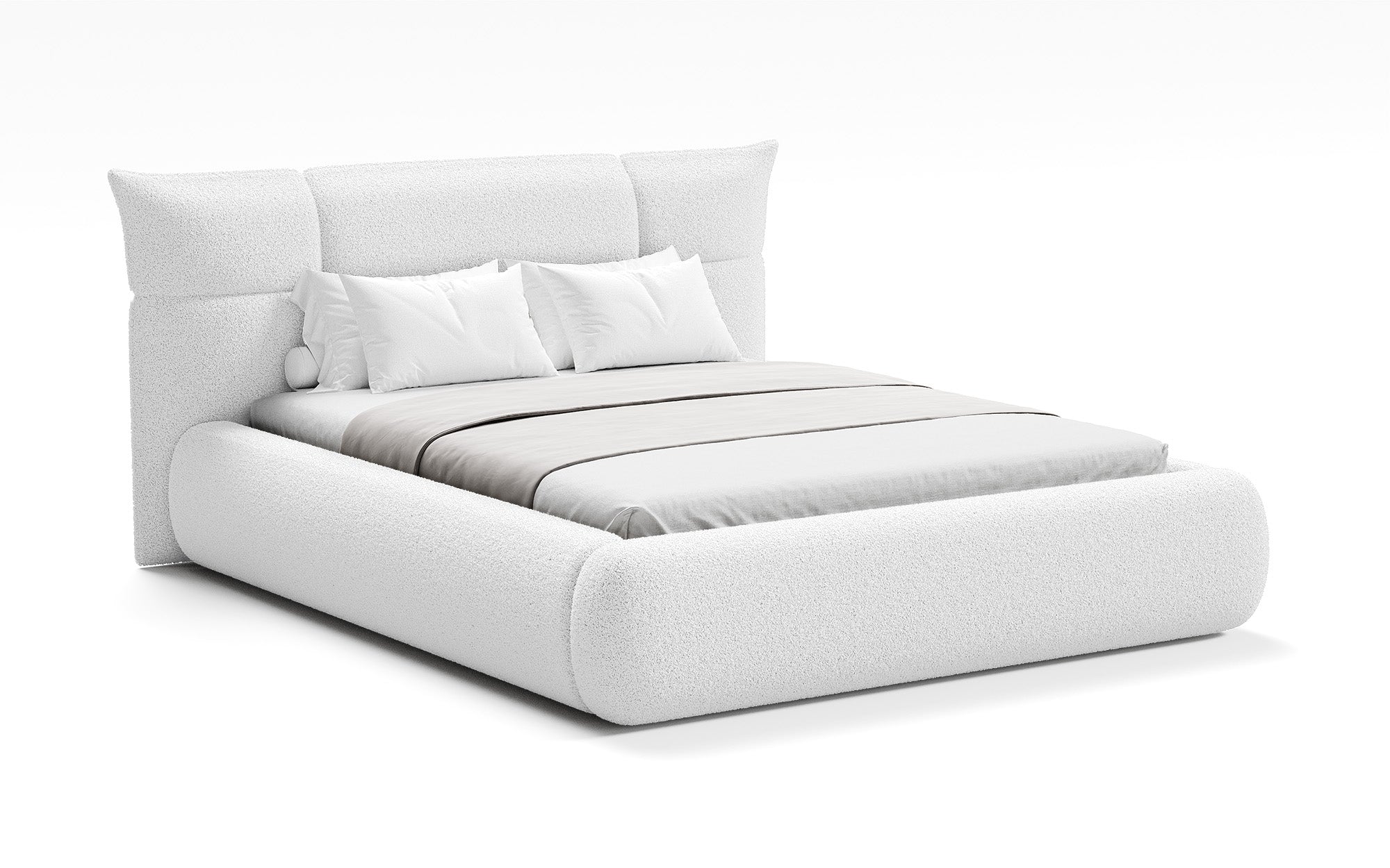 Lit rembourré design Gioia en Peluche Bouclé avec espace de rangement