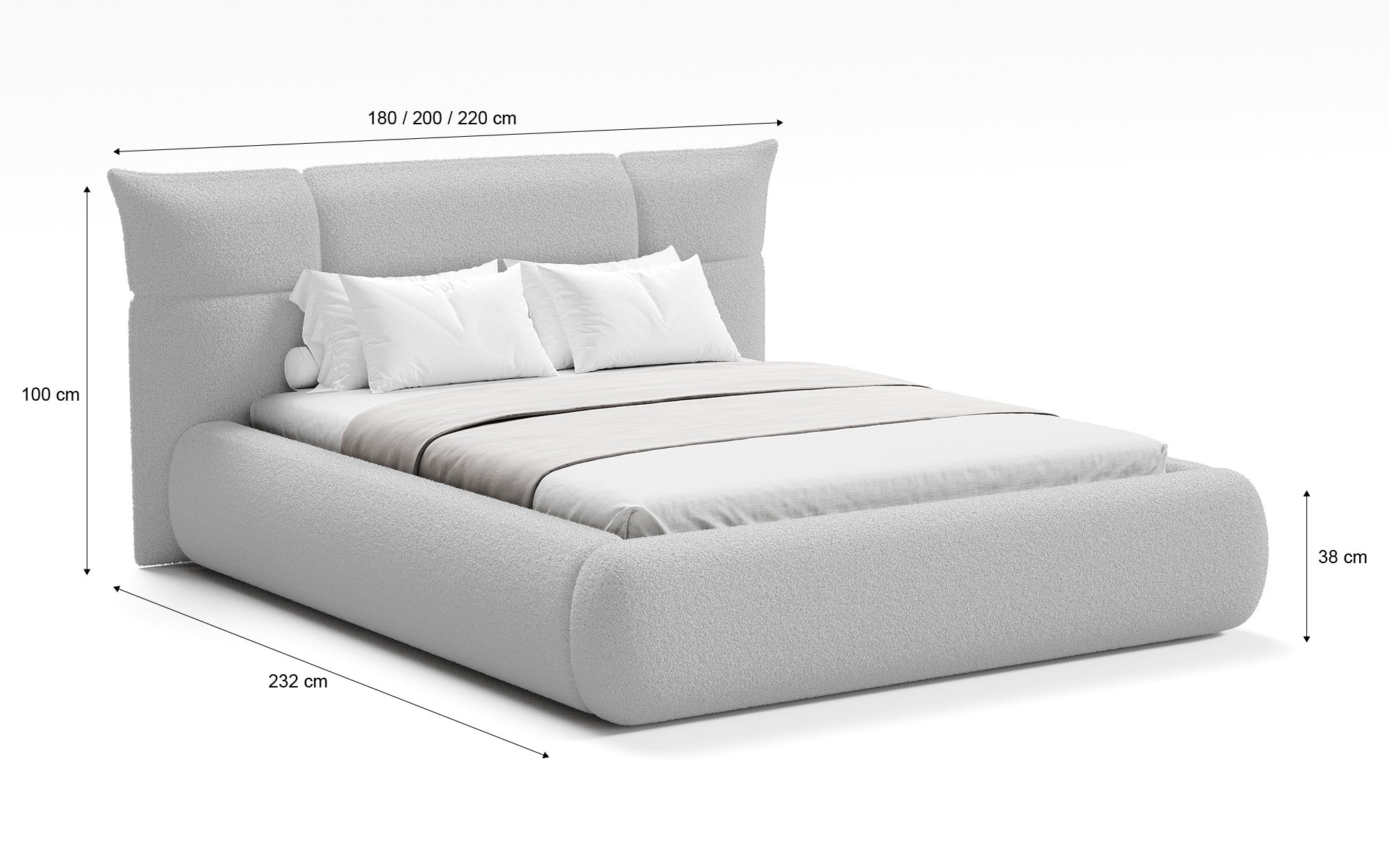 Lit rembourré design Gioia en Peluche Bouclé avec espace de rangement