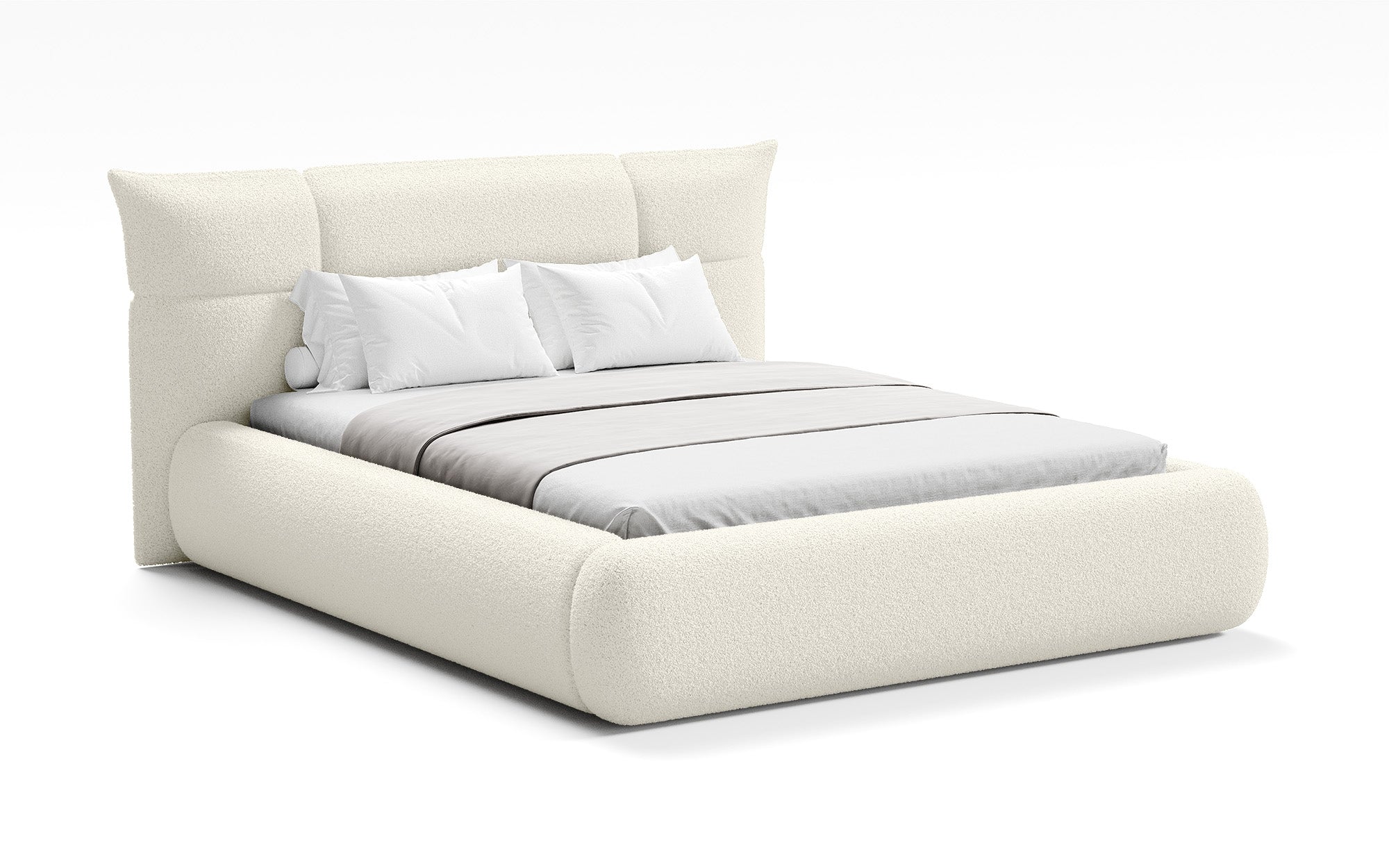 Lit rembourré design Gioia en Peluche Bouclé avec espace de rangement