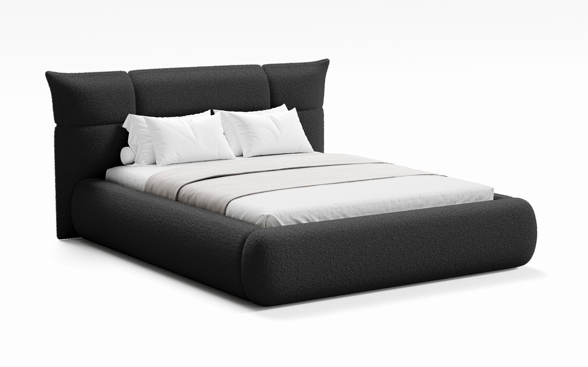 Lit rembourré design Gioia en Peluche Bouclé avec espace de rangement