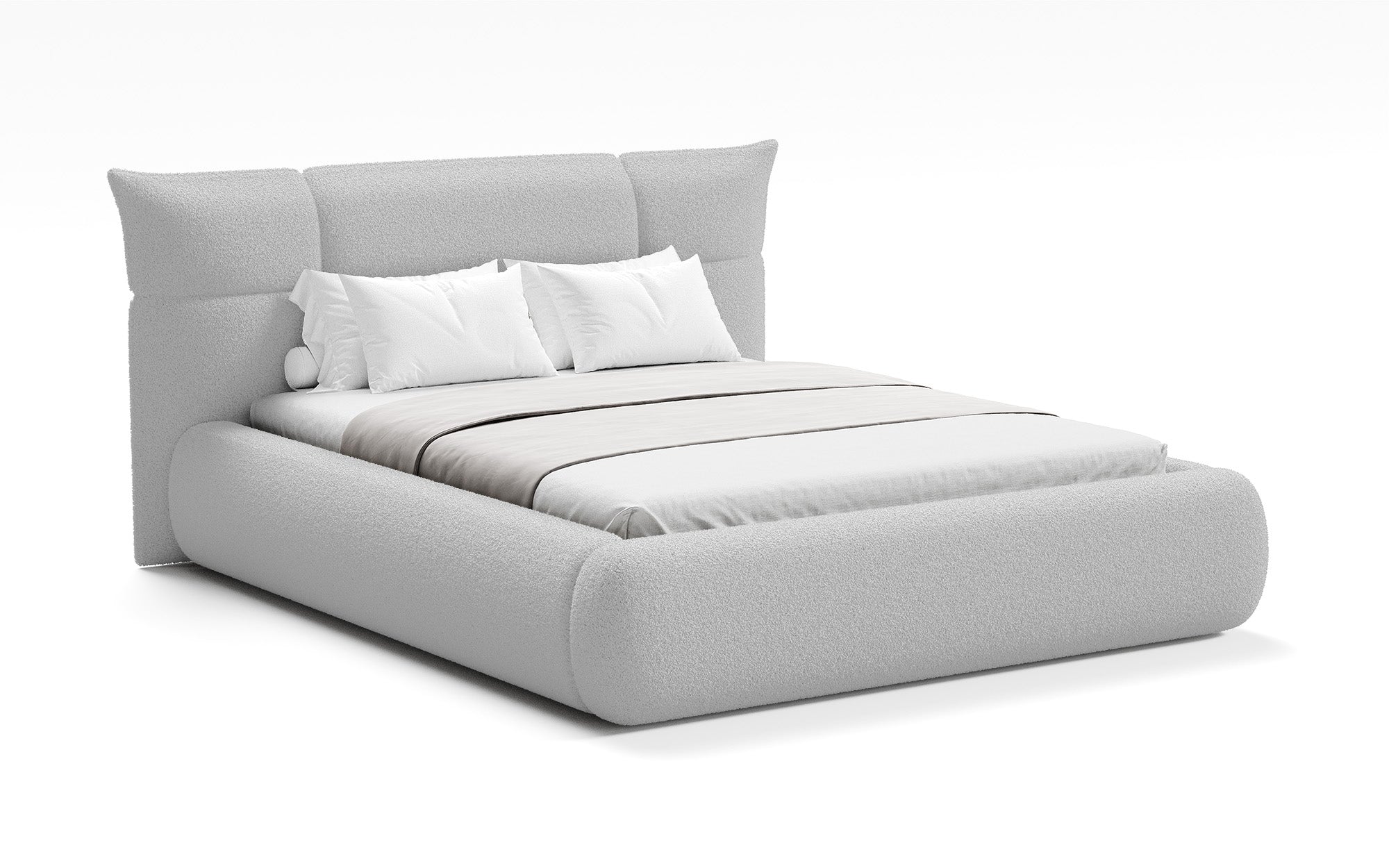 Lit rembourré design Gioia en Peluche Bouclé avec espace de rangement
