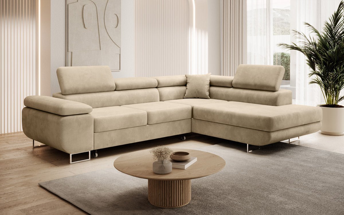 Canapé designer Aston avec fonction couchage et rabattable en Velours