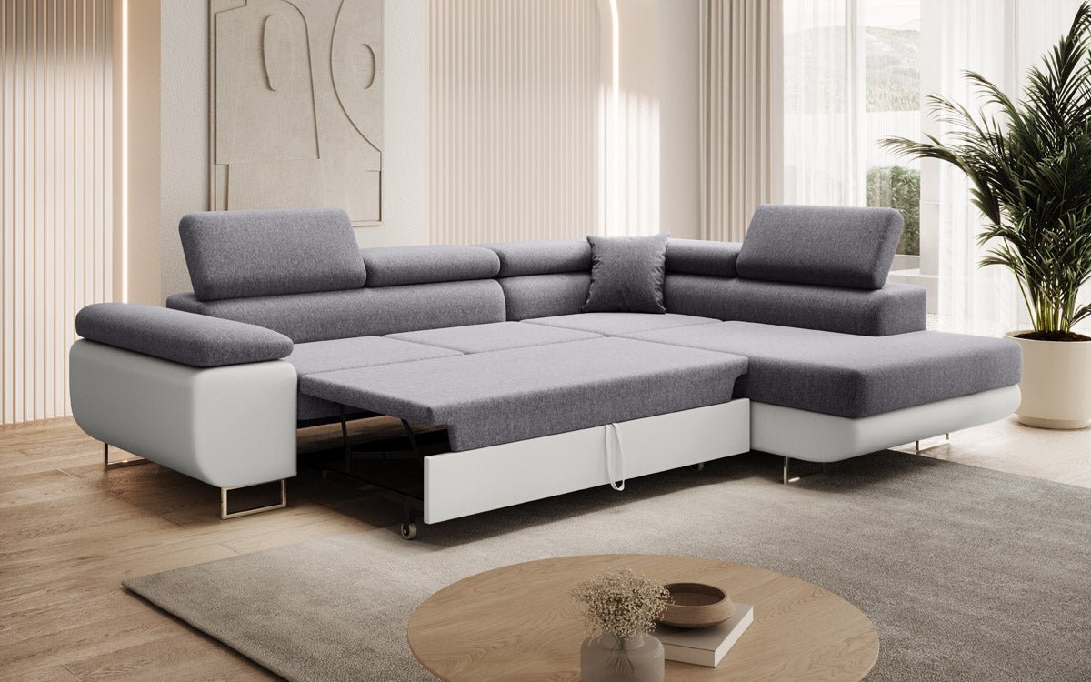 Canapé designer Aston avec fonction couchage et rabattable - Tissu/Similicuir