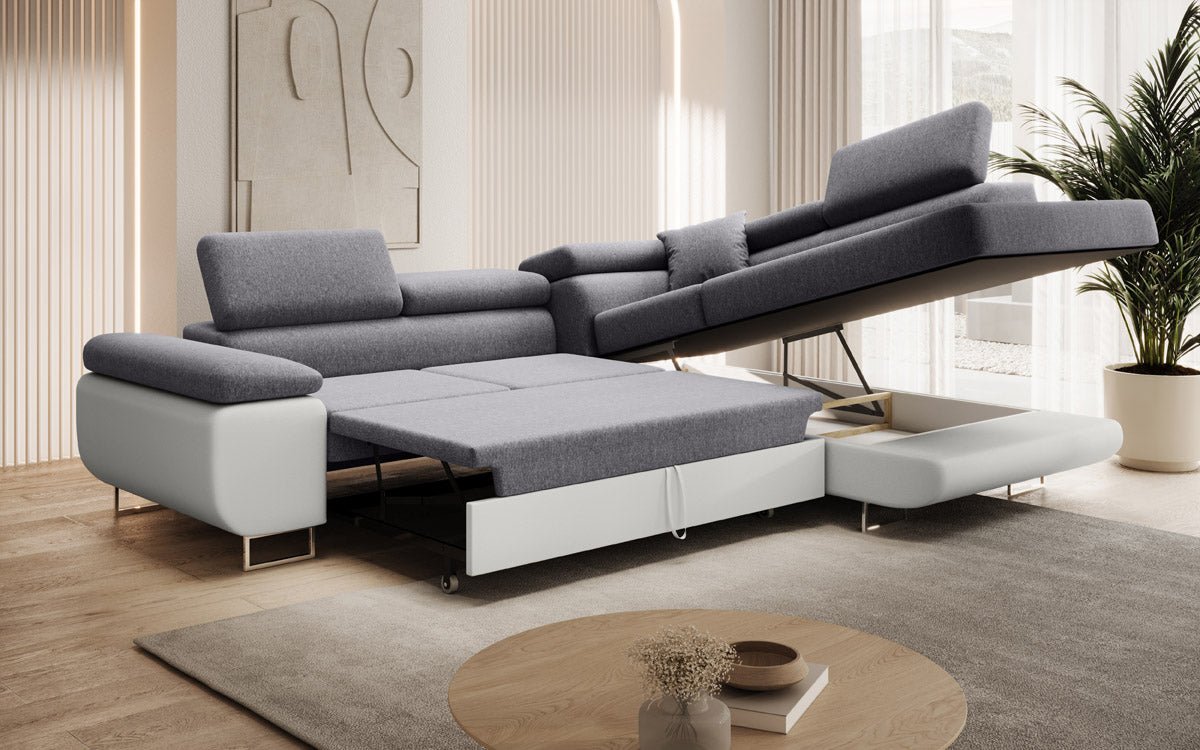 Canapé designer Aston avec fonction couchage et rabattable - Tissu/Similicuir