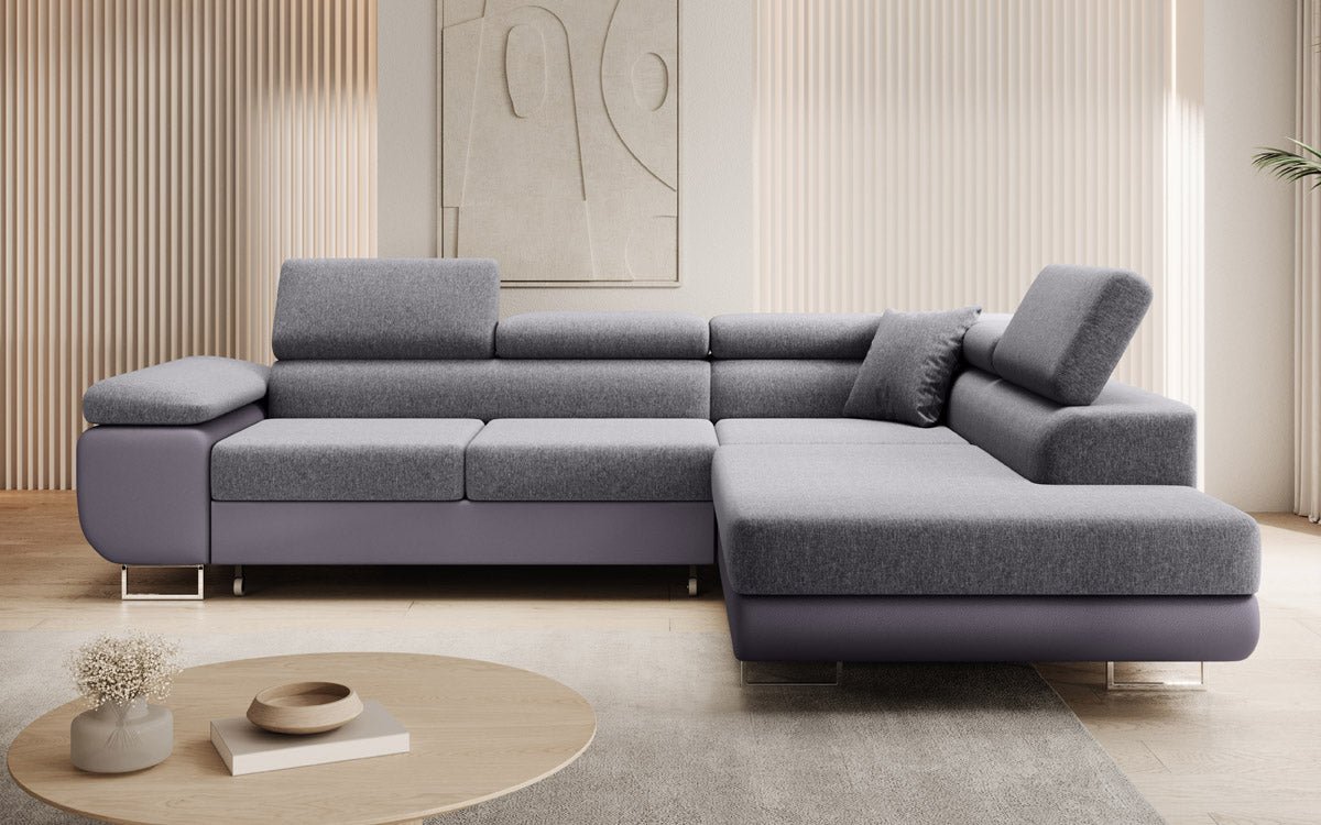 Canapé designer Aston avec fonction couchage et rabattable - Tissu/Similicuir