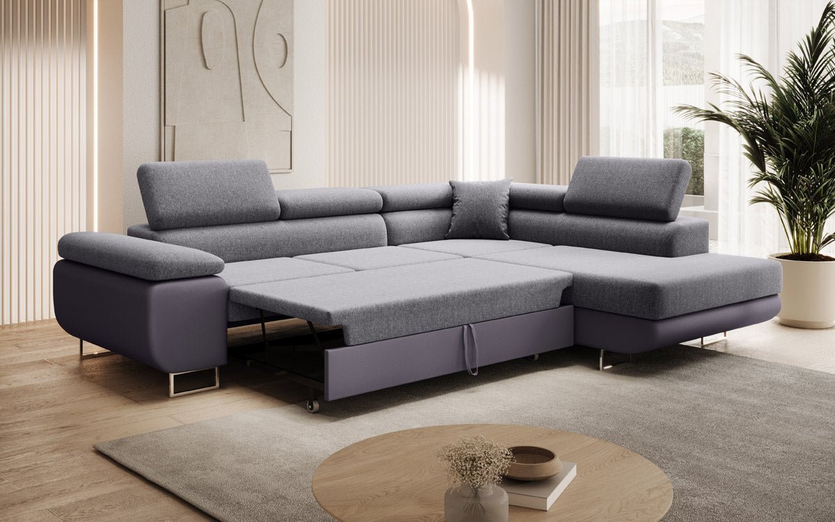 Canapé designer Aston avec fonction couchage et rabattable - Tissu/Similicuir