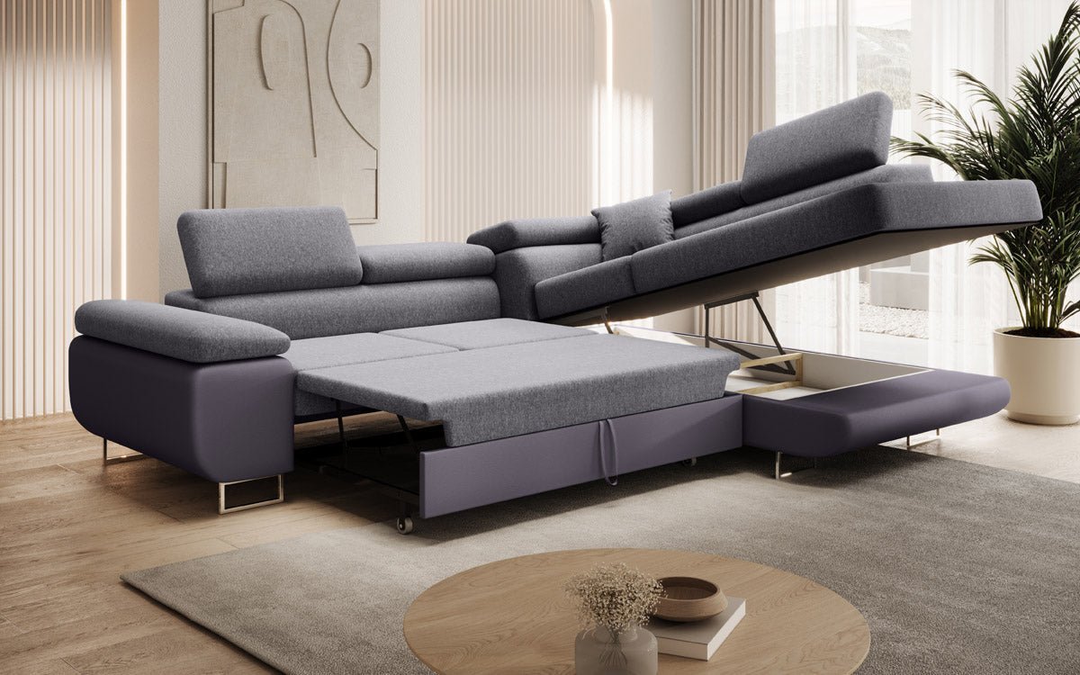 Canapé designer Aston avec fonction couchage et rabattable - Tissu/Similicuir