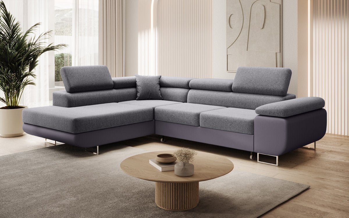 Canapé designer Aston avec fonction couchage et rabattable - Tissu/Similicuir
