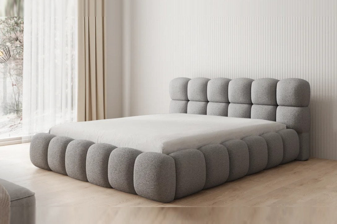 Outlet Polsterbett Boston 160x200 in Bouclé Hellgrau