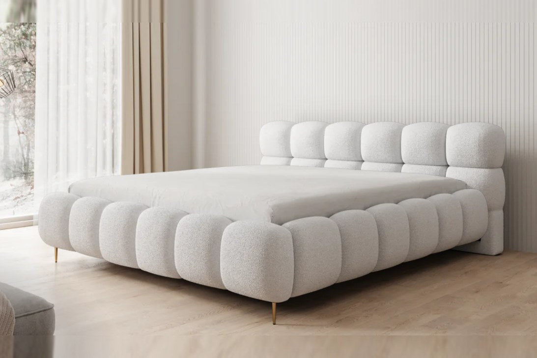 Outlet Polsterbett Boston 180x200 in Bouclé Weiß
