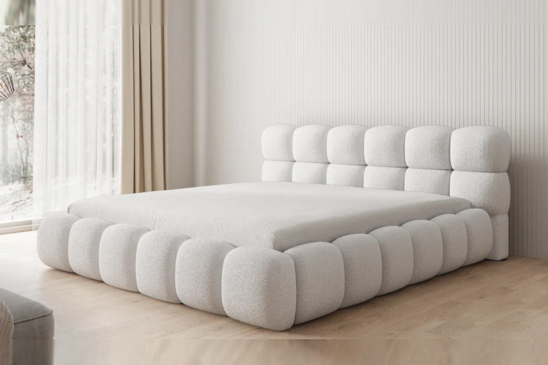 Outlet Polsterbett Boston 180x200 in Bouclé Weiß