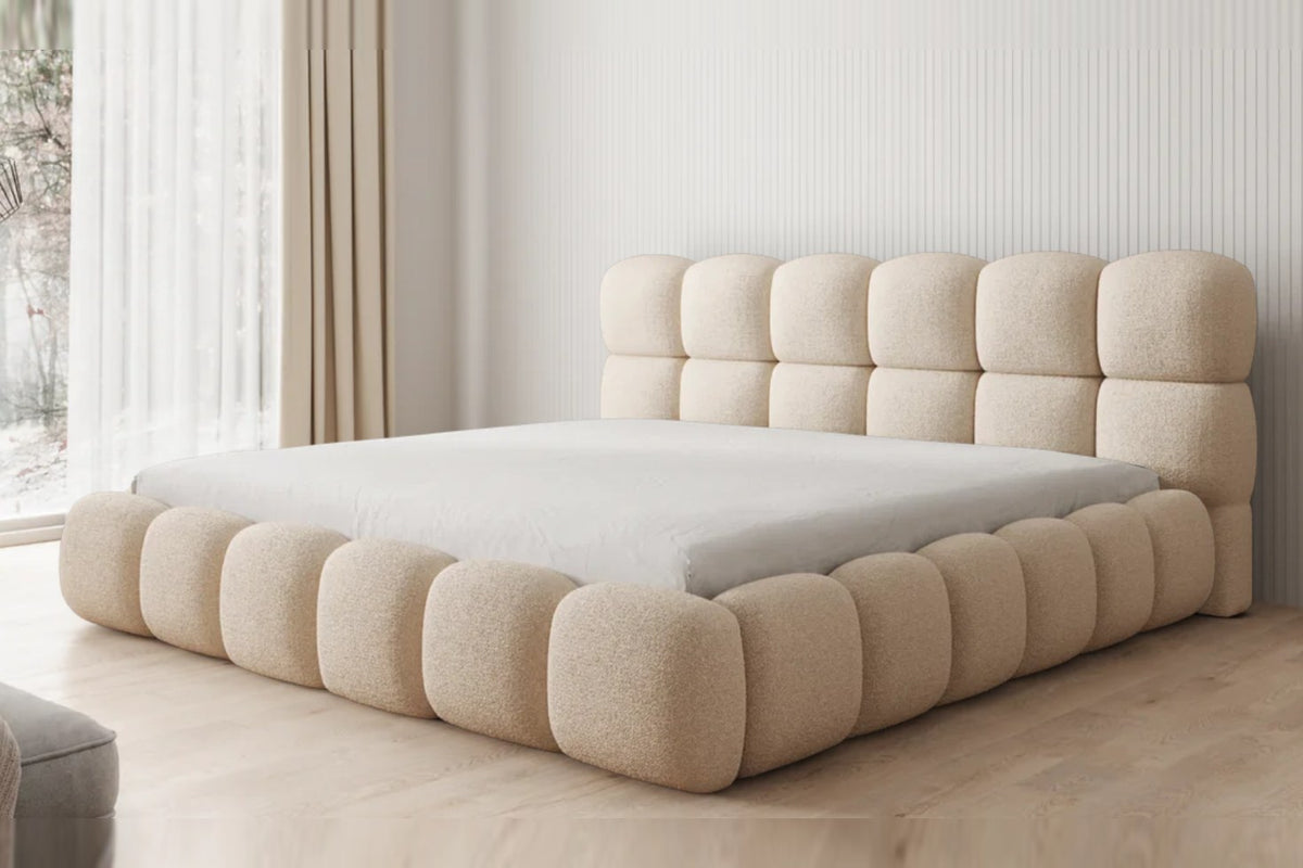 Outlet Polsterbett Boston 200x200 in Bouclé Beige