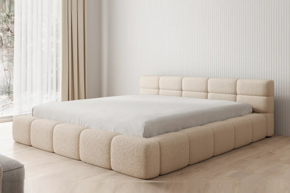 Outlet Polsterbett Lora 180x200 in Bouclé Beige